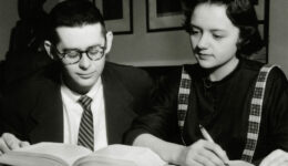 Shirley Schlanger studying with a friend
