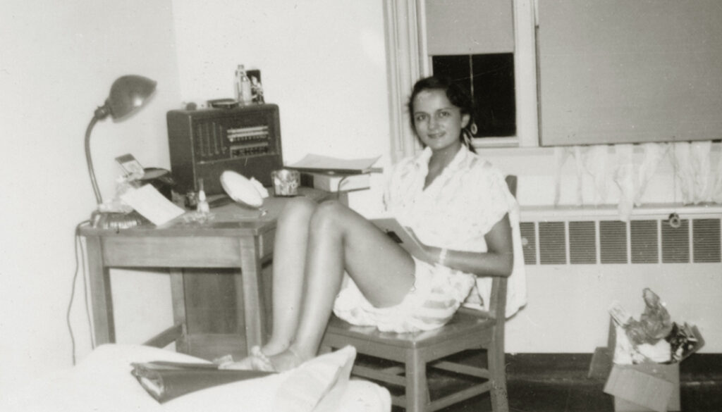 Shirley Schlanger in her college dorm room