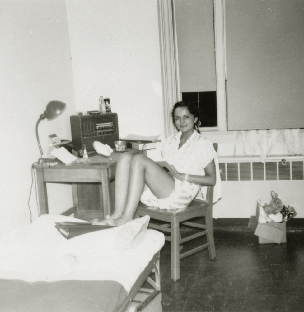Shirley Schlanger in her college dorm room