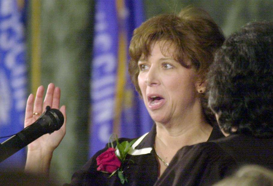 Peg Lautenschlager being sworn in