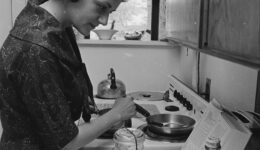 Shirley Abrahamson cooking. Photo: Wisconsin Historical Society ID 149696