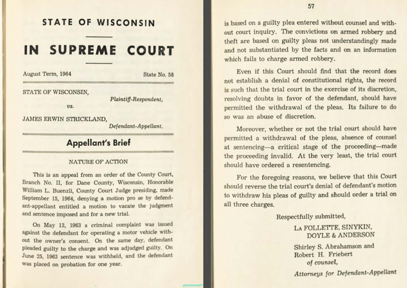 Attorney Shirley Abrahamson’s brief in State v. Strickland