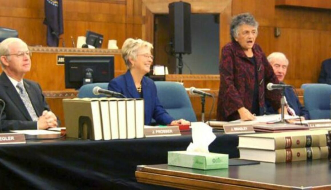 Chief Justice Abrahamson presiding over Justice on Wheels. Justice on Wheels: Photo: from Wisconsin Supreme Court