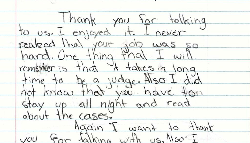 Letter from a 4th grader to Chief Justice Shirley Abrahamson in 2005