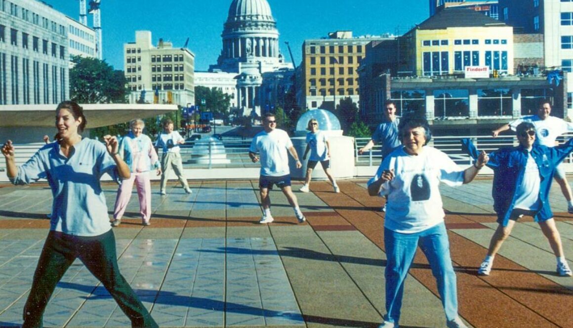 Chief Justice Abrahamson and others participating in State Bar aerobics in 1999