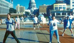 Chief Justice Abrahamson and others participating in State Bar aerobics in 1999