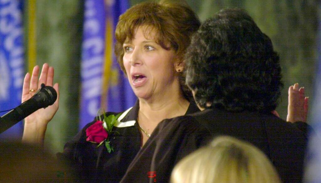 Peg Lautenschlager being sworn in as attorney general