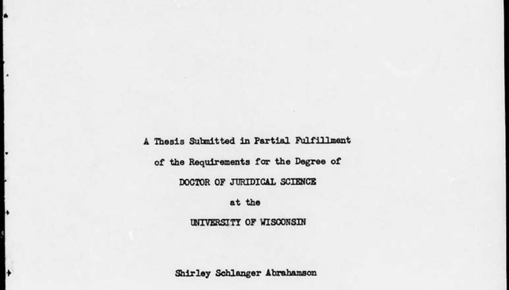 Cover of Shirley Abrahamson’s thesis for her doctoral degree