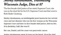 Shirley Abrahamson's obituary. Photo: article by Richard Sandomir, New York Times 1-15-21